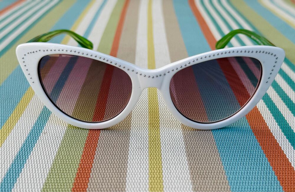 Jimmy Crystal New York White Cat Eye Sunglasses Swarovski Crystal Green Temples